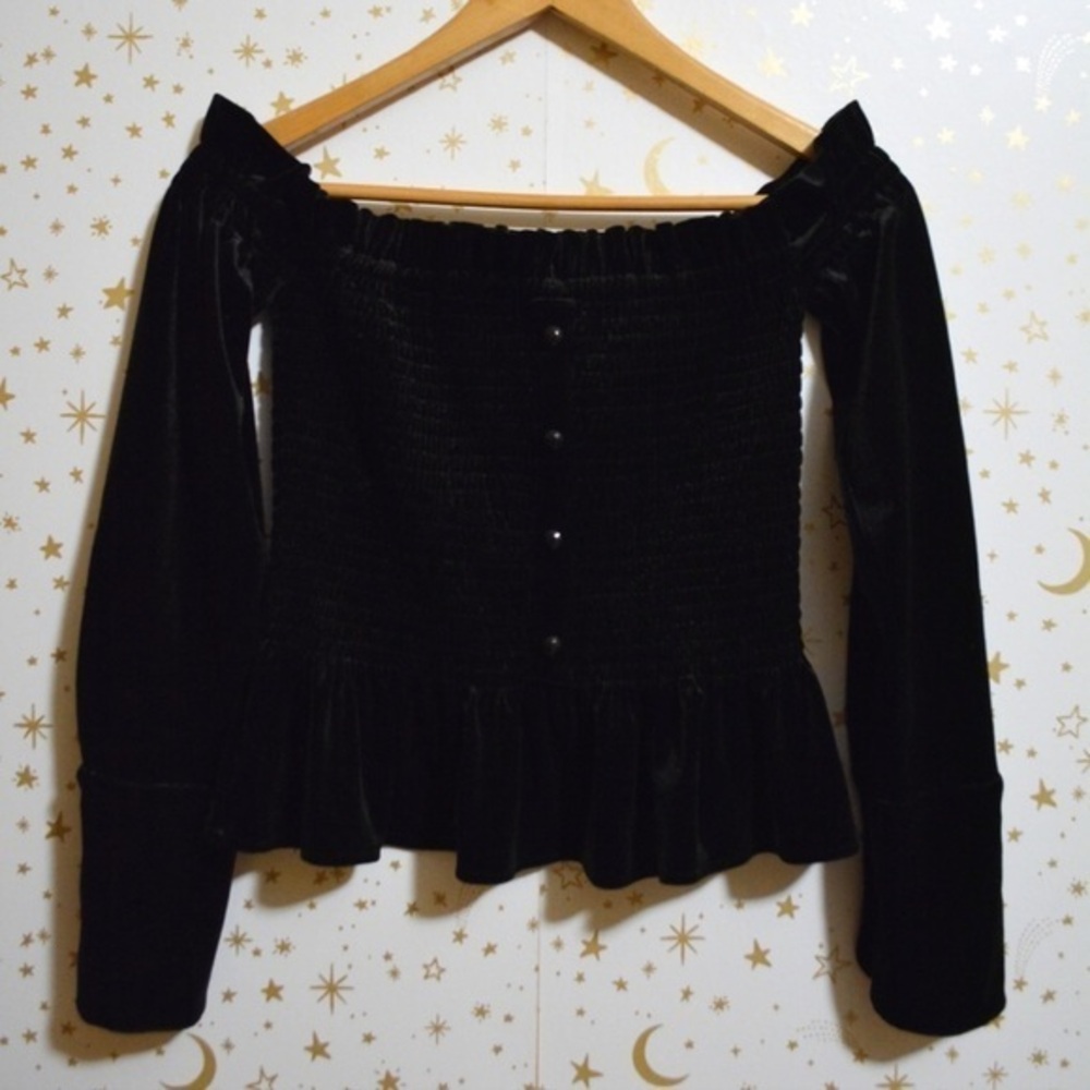 NWT - Greysn Women’s Black Velvet Off Shoulder Top Small